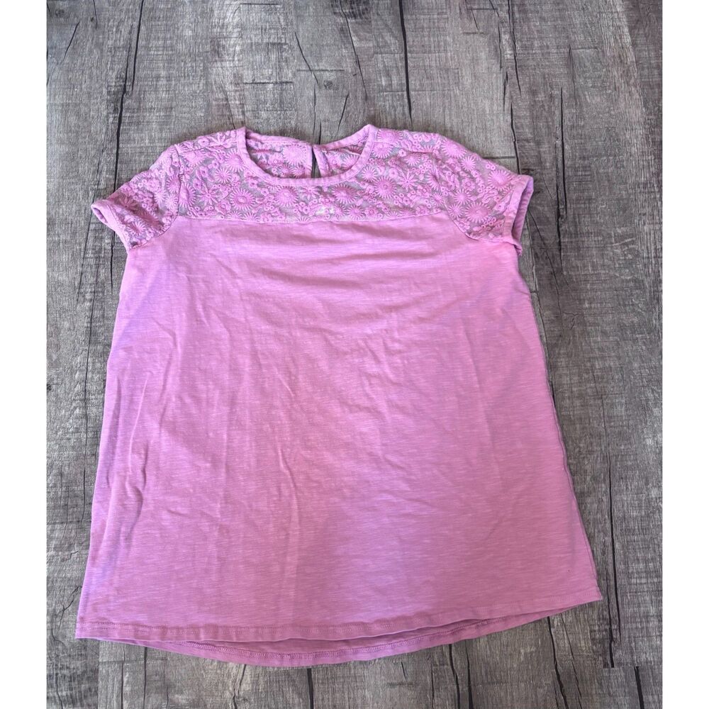 Matilda Jane Lory Top Women’s Medium Pink Lace Yoke Short Sleeve Tunic‎